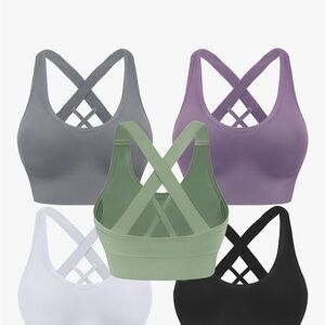Women's Cross-Back Sports Bra - Gray, Purple, Green, White, Black